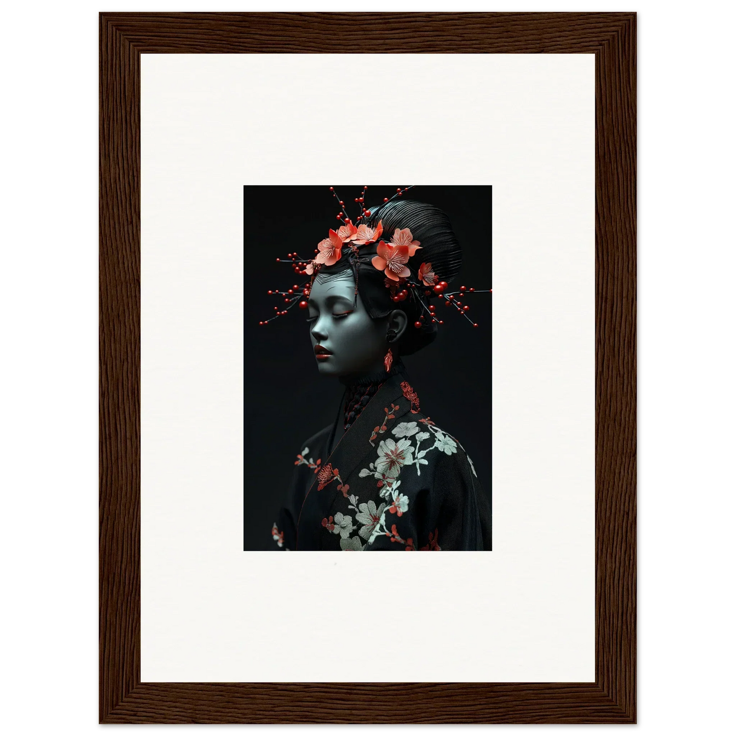 Framed canvas print of a floral figure for your midnight reverie room decoration