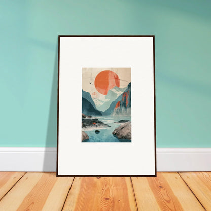 Framed wall art of a mountainous landscape with sun echoes for stylish room decor