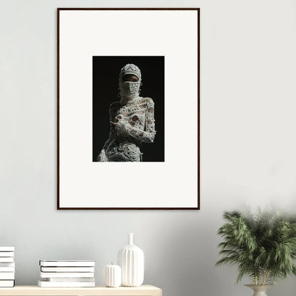 Framed black and white photograph of bandaged figure for Dreams Undrifted room decor