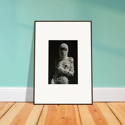 Framed black and white photograph of a bandaged figure for dreams undrifted room decor