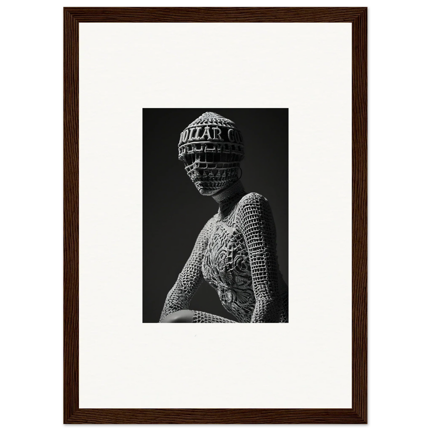 Black and white photo of ornate headdress, ideal for Mortality Masks room decor