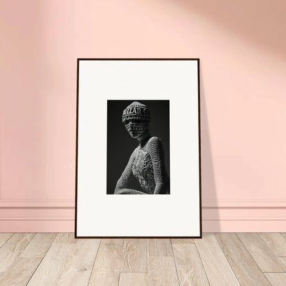 Framed black and white photograph of ornate headdress, ideal for mortality masks room decor