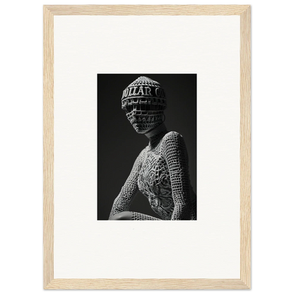 Black and white photograph of a figure in ornate headdress for stylish room decor