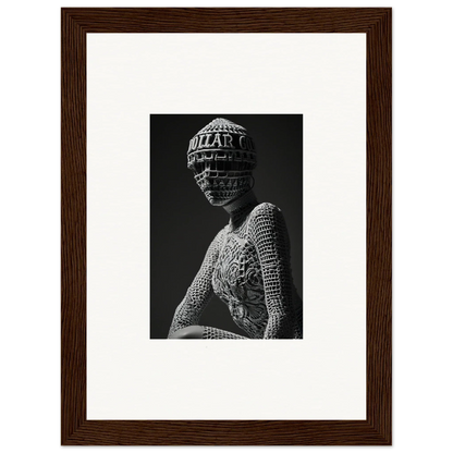 Framed black and white photograph of a sculptural bust for unique room decor