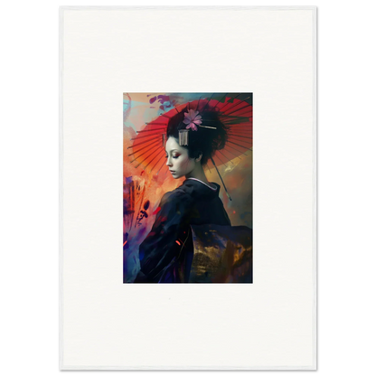 Colorful geisha portrait with vibrant hues, perfect for room decoration or canvas print