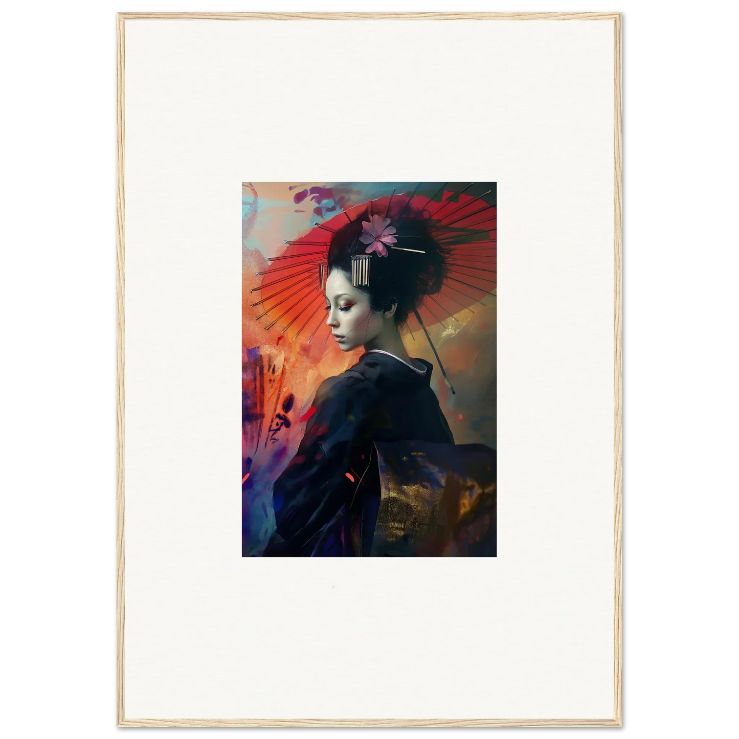 Portrait of a woman in geisha attire, perfect for Lotus Symphony room decoration canvas print