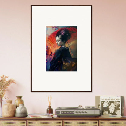 Colorful canvas print of a geisha-like figure for stylish room decoration, Lotus Symphony