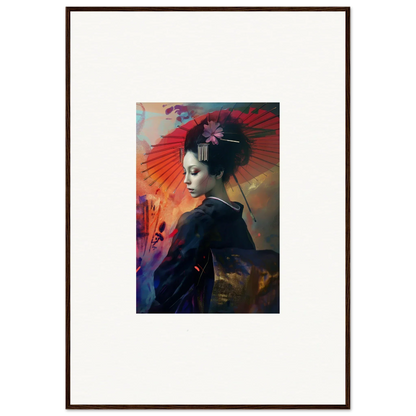 Framed canvas print of a figure in traditional Japanese attire for trendy room decoration