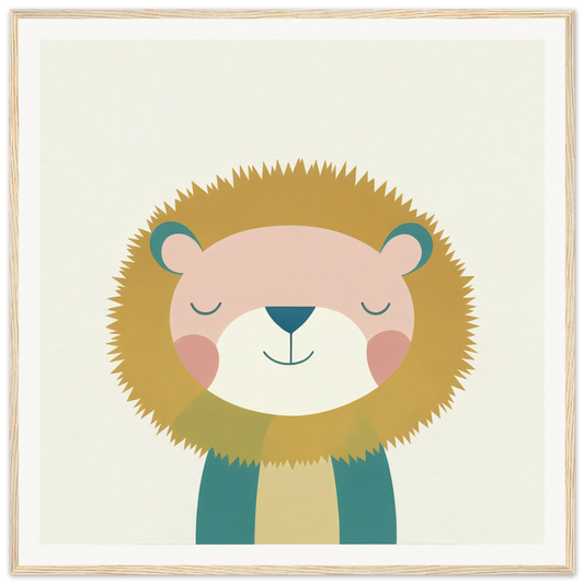 Cute cartoon lion with closed eyes and a teal scarf from Zen Lion Whispers