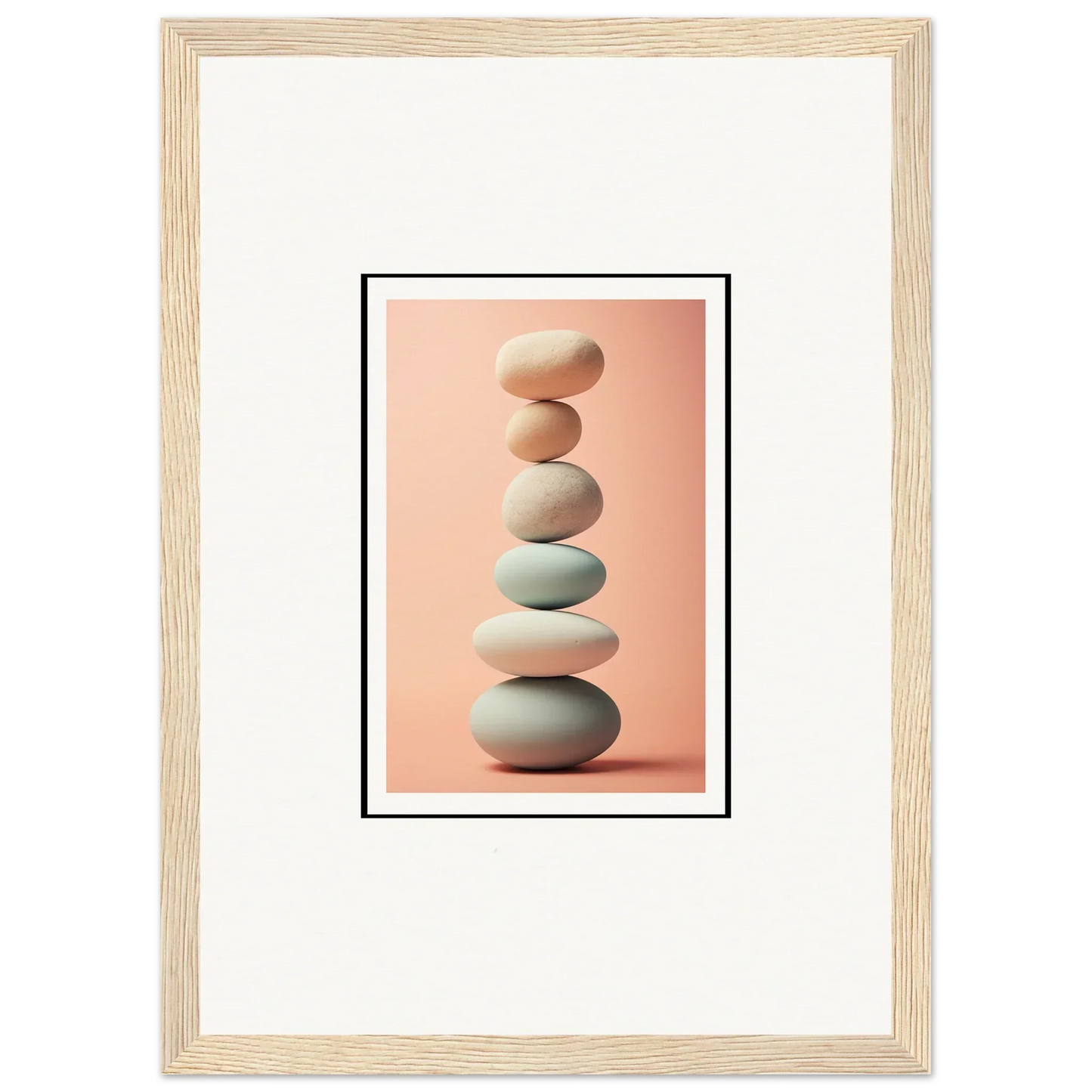 Balanced stones on peach background for relaxing rock contemplation canvas print