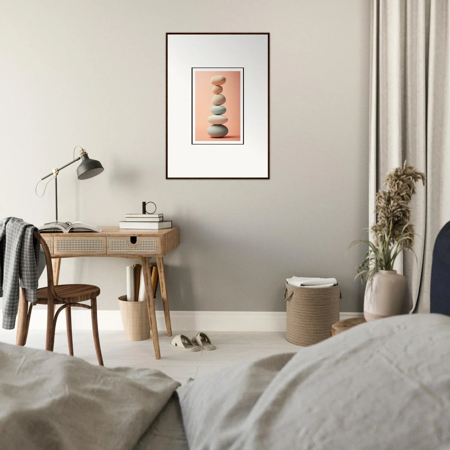 Framed canvas print of Zen Rock Contemplation for stylish room decoration