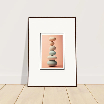 Framed canvas print of balanced stones for serene rock contemplation room decoration