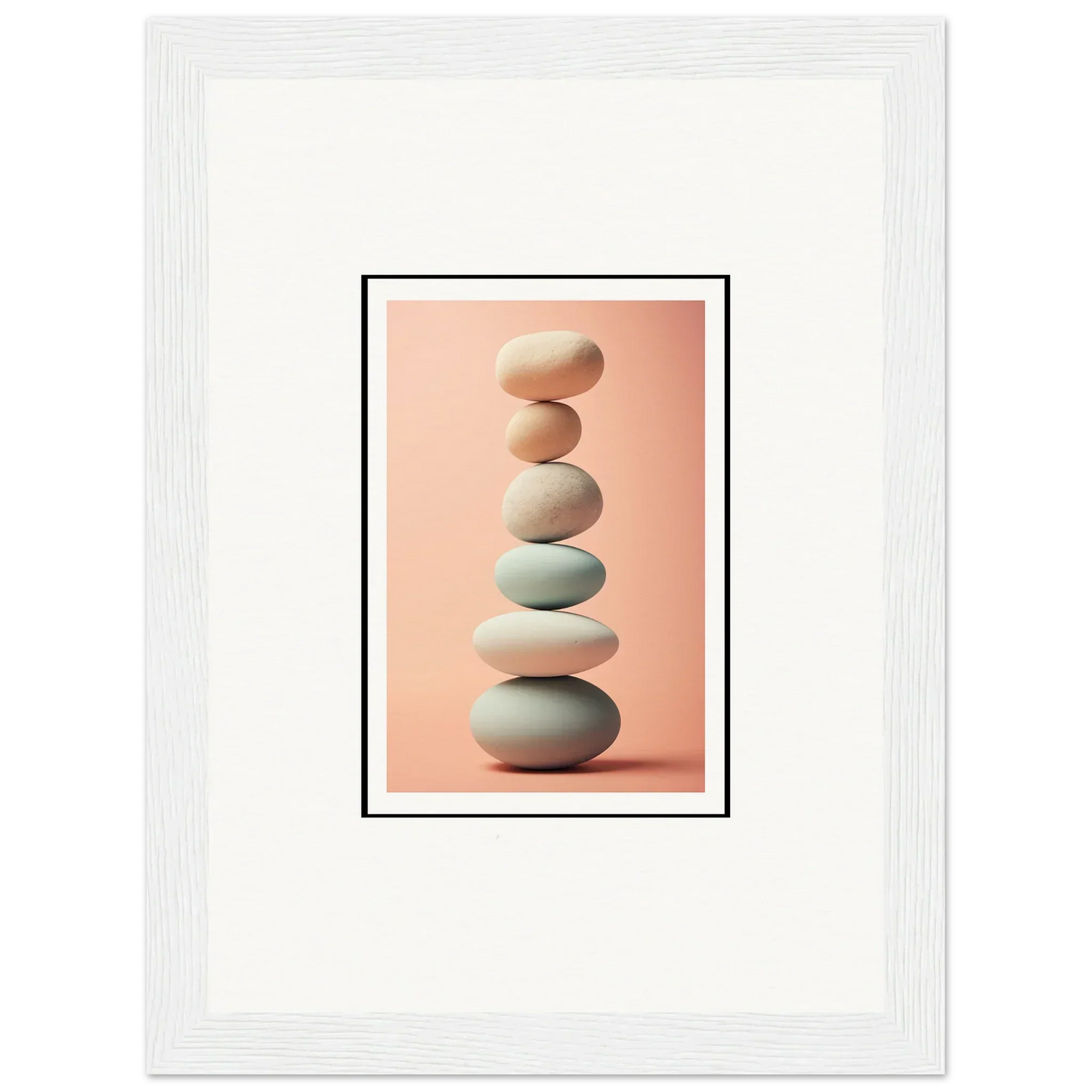 Balanced stones in soft hues on peach for Zen Rock Contemplation canvas print decoration