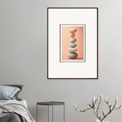 Framed canvas print of balanced stones for rock contemplation and stylish room decoration