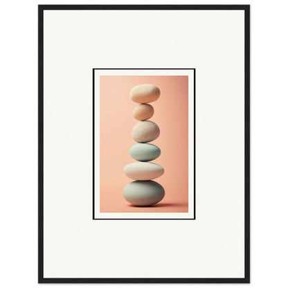 Smooth gray and white stones for rock contemplation on a pink background canvas print