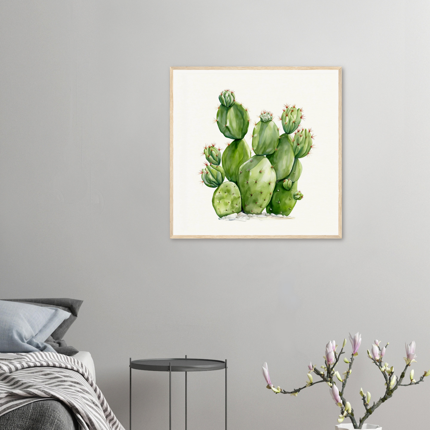 A framed print of a cactus plant