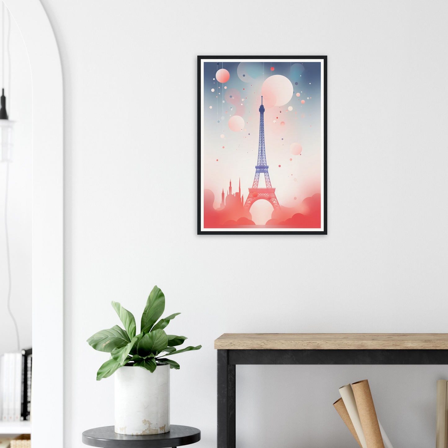 A framed print of the eiff tower in paris, france