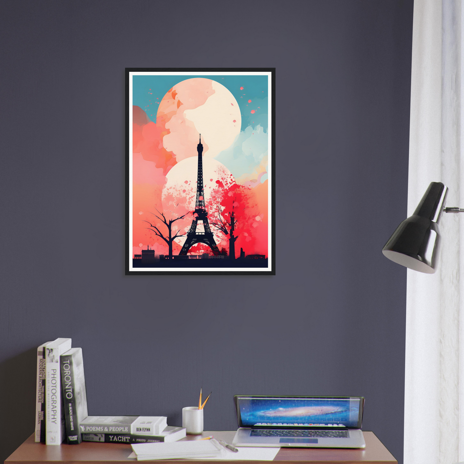 A framed print of the eiff tower in paris, france