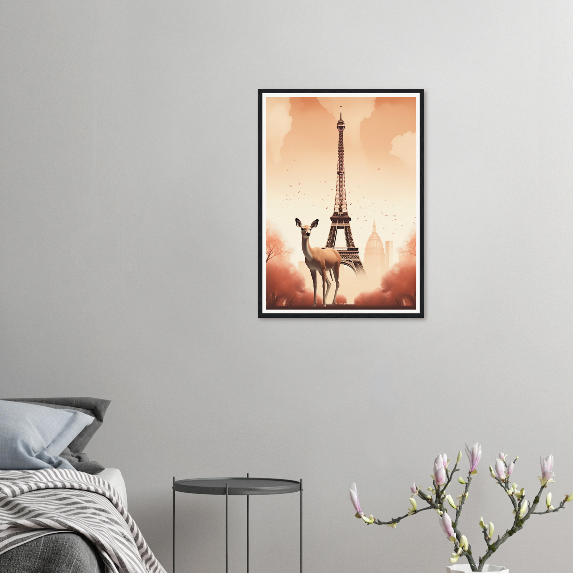 A framed print of the eiff tower in paris, france