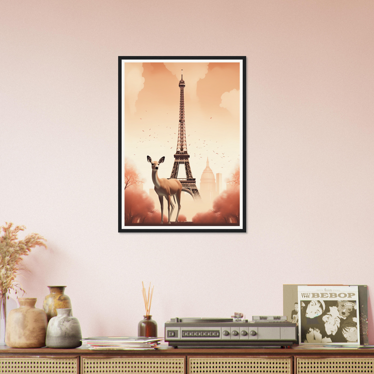 A framed print of the eiff tower in paris, france