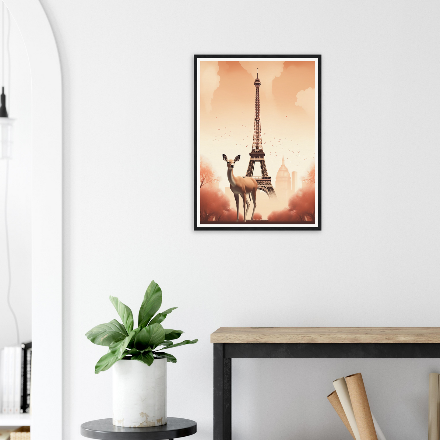 A framed print of the eiff tower in paris, france