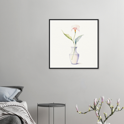 A framed print of a flower in a vase