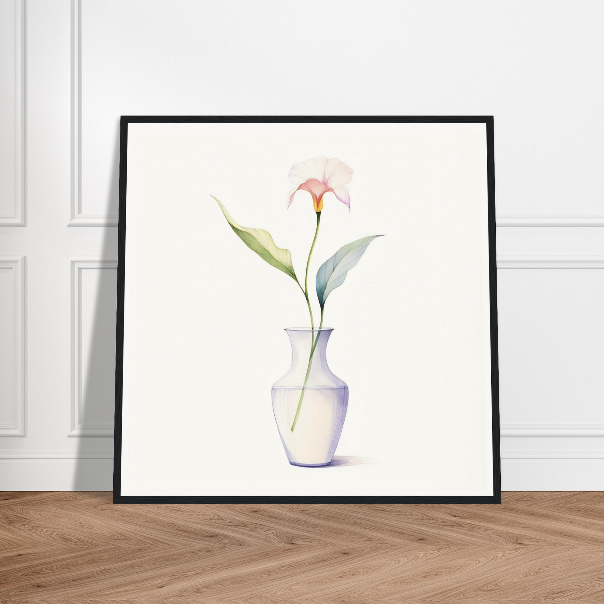 A framed print of a flower in a vase