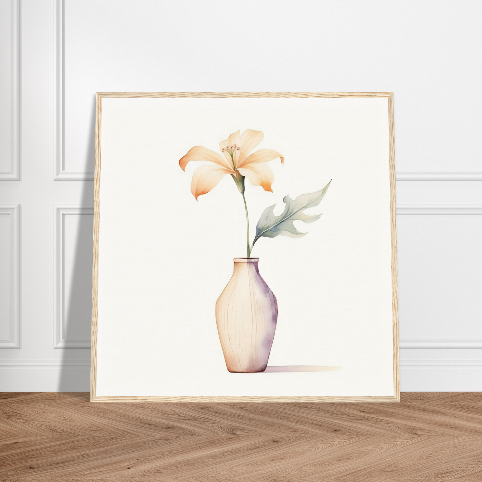 A framed print of a flower in a vase