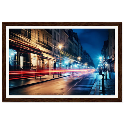 A framed print of a london street at night