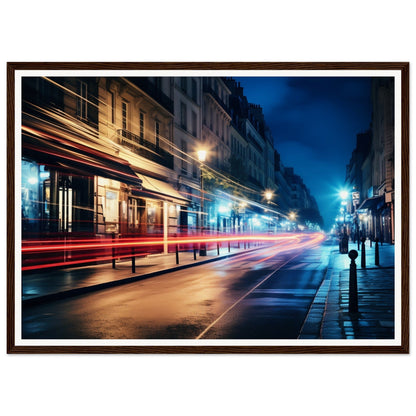 A framed print of a london street at night