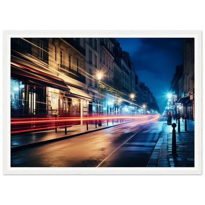 A framed print of a london street at night