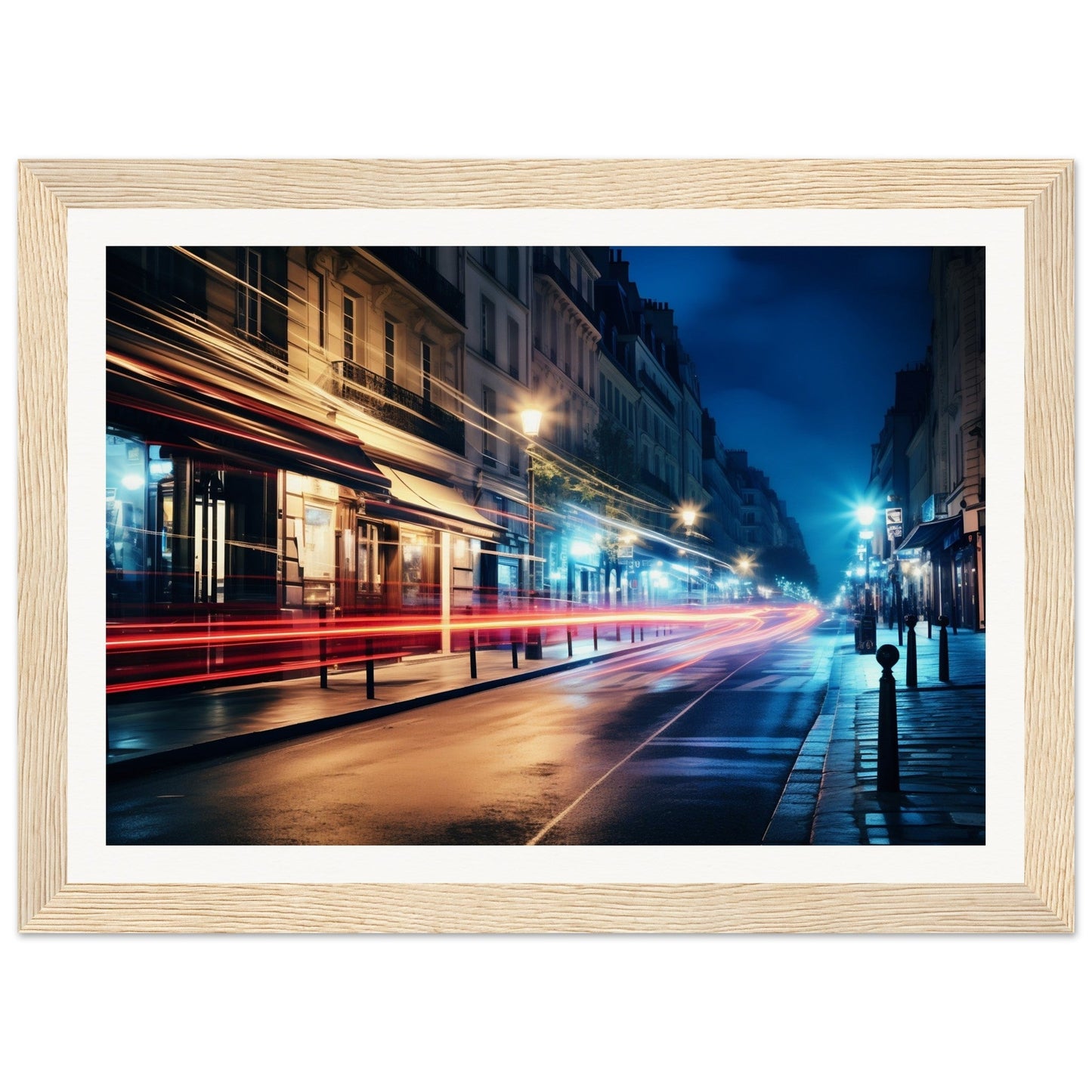 A framed print of a london street at night