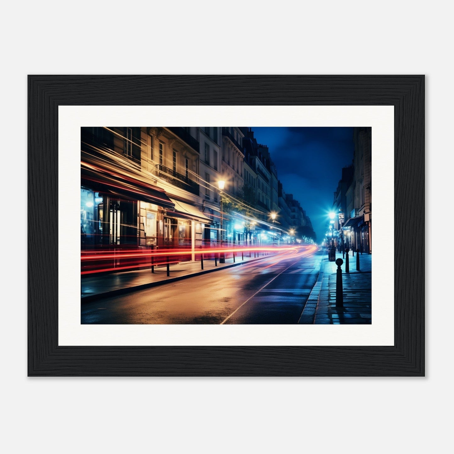 A framed print of a london street at night