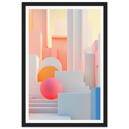 A framed print of a pink and blue abstract painting