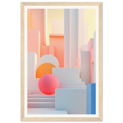 A framed print of a pink and blue abstract painting