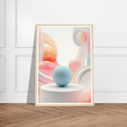 A framed print of a pink and blue abstract painting