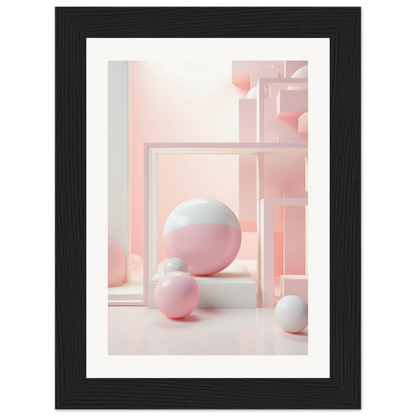 A framed print of a pink and white ball