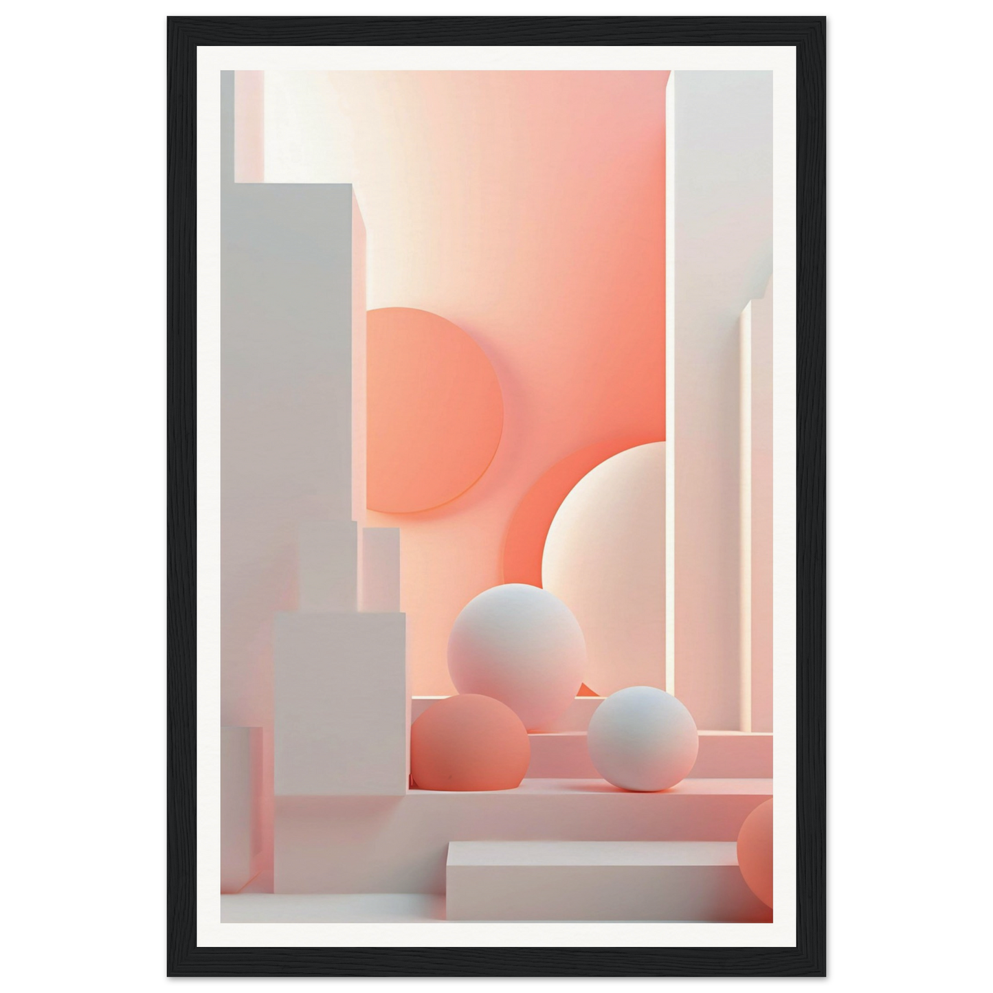 A framed print of a pink and white abstract composition