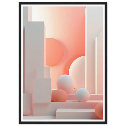 A framed print of a pink and white abstract composition