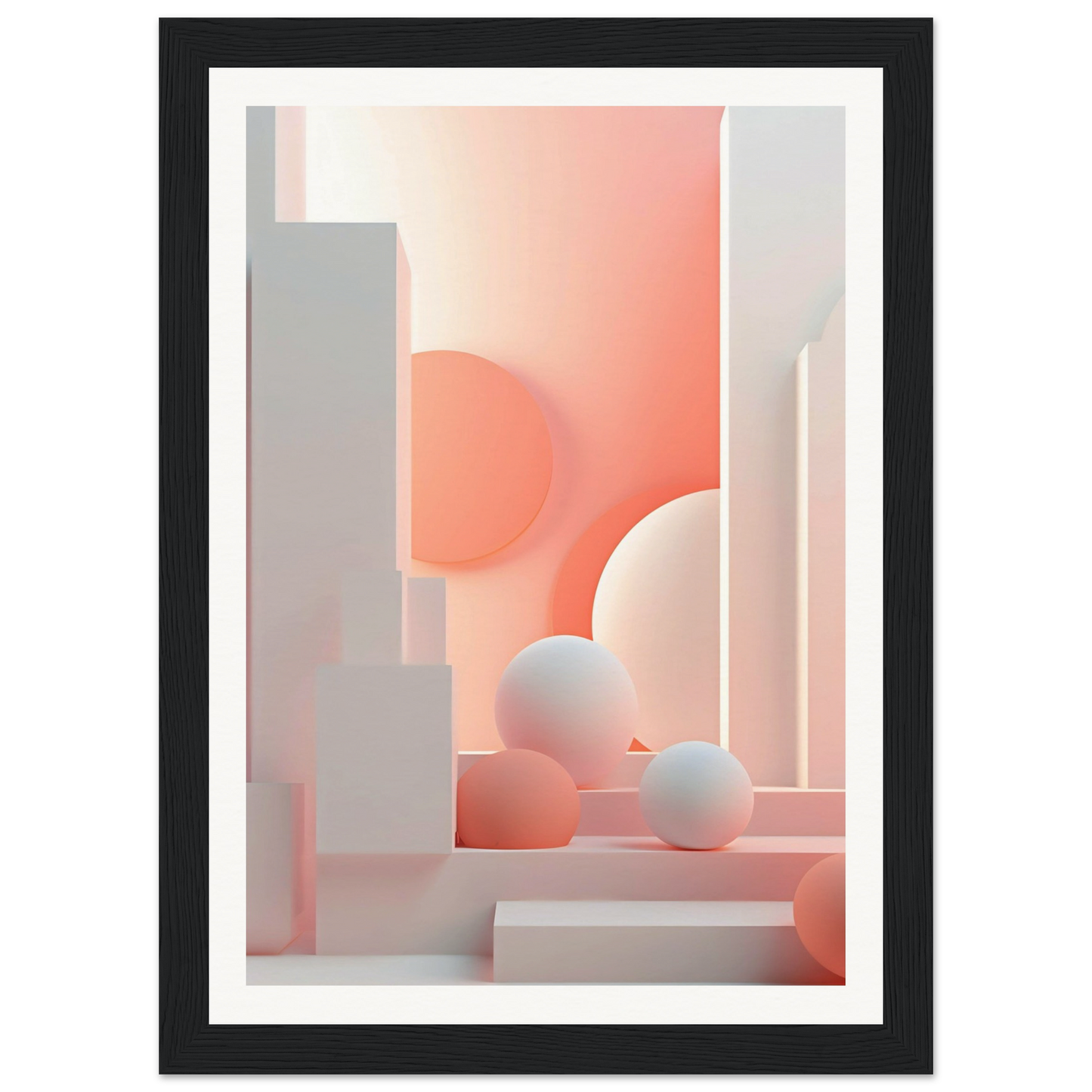 A framed print of a pink and white abstract composition