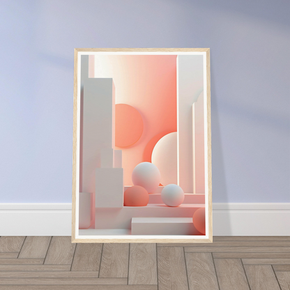 A framed print of a pink and white abstract painting