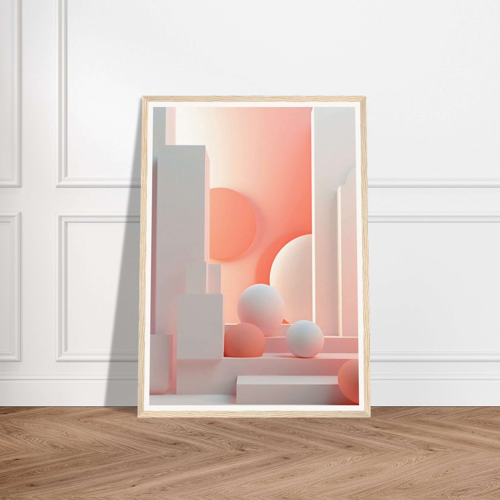 A framed print of a pink and white abstract painting