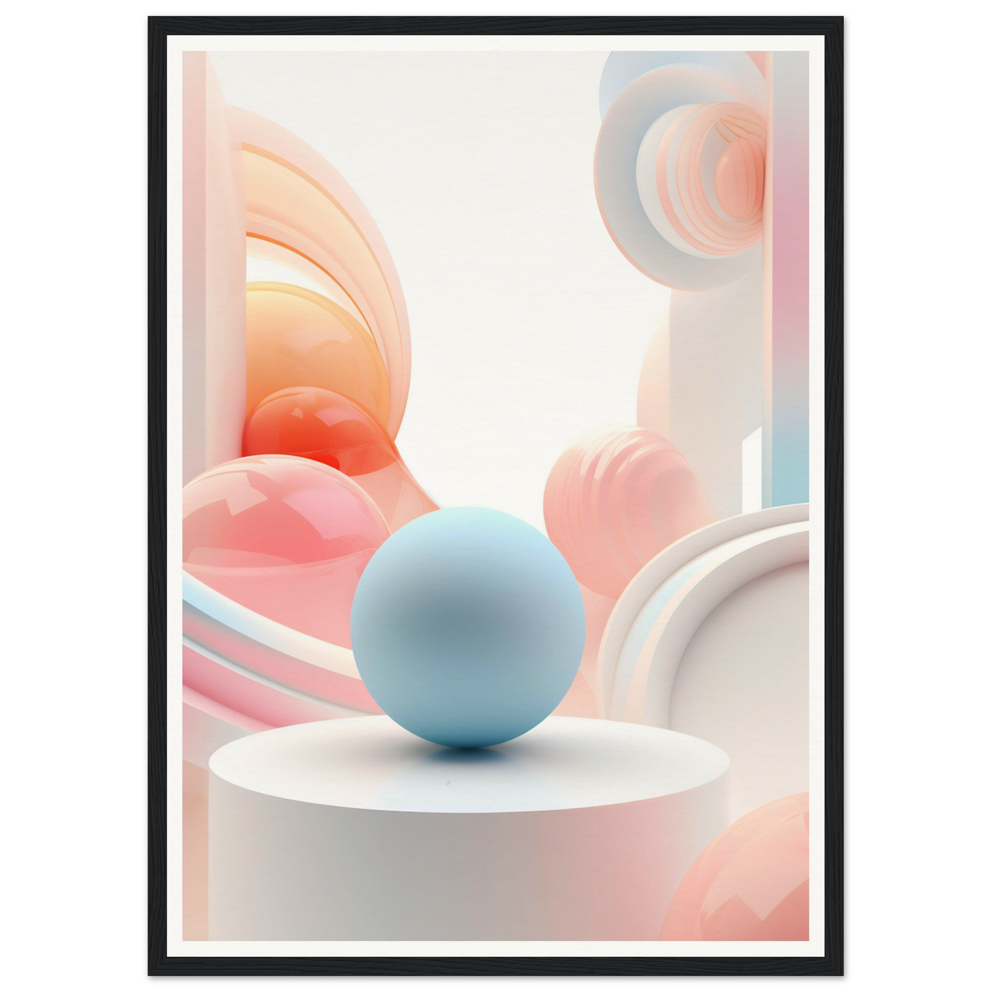 A framed print of a sphere on a pedestal