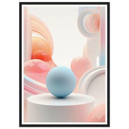 A framed print of a sphere on a pedestal