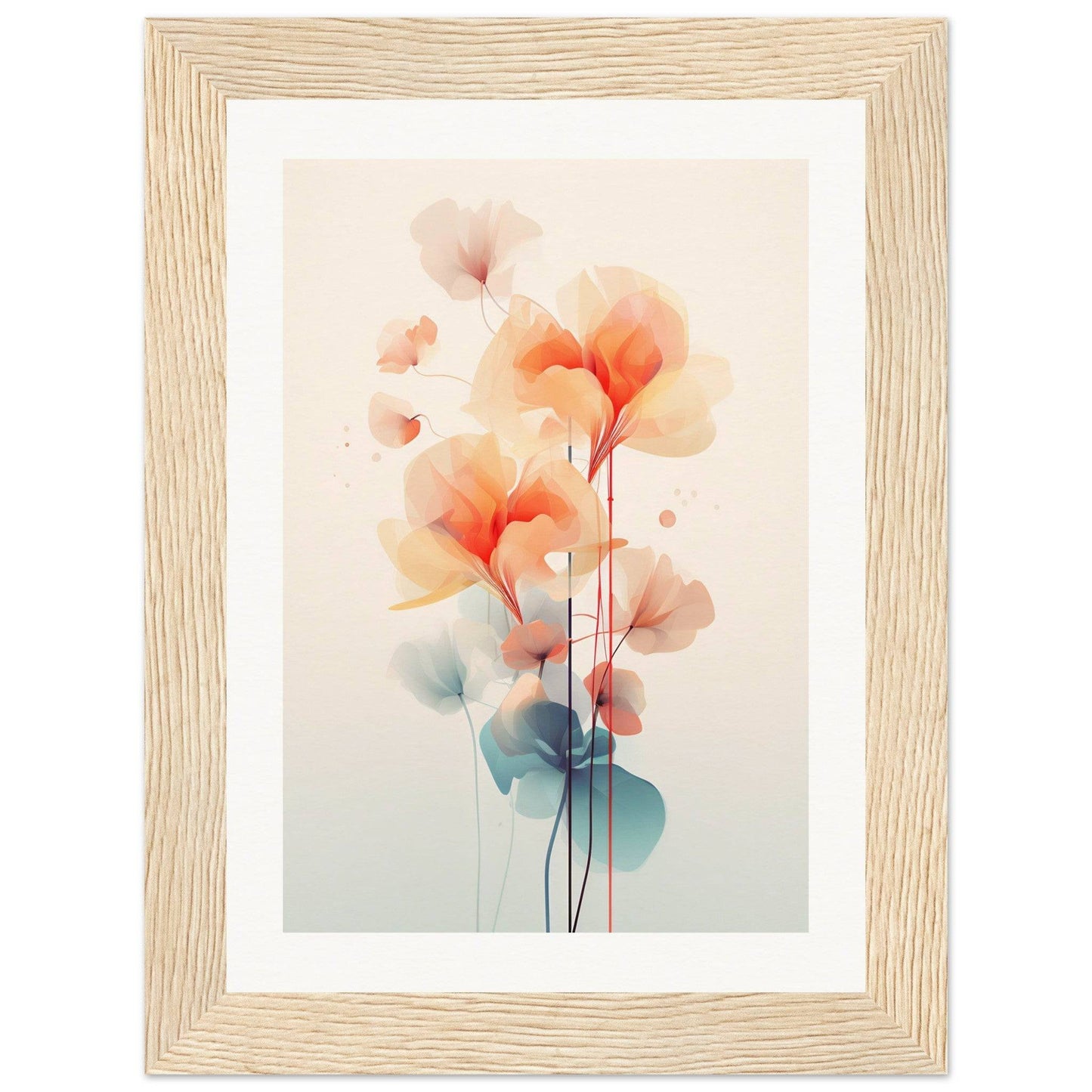 A framed print with a watercolor painting of flowers