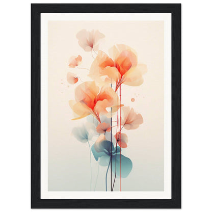 A framed print with a watercolor painting of orange flowers