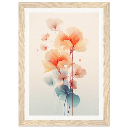 A framed print with a watercolor painting of orange flowers