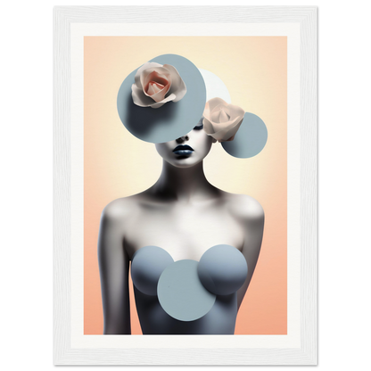 A framed print of a woman with a flower in her hair