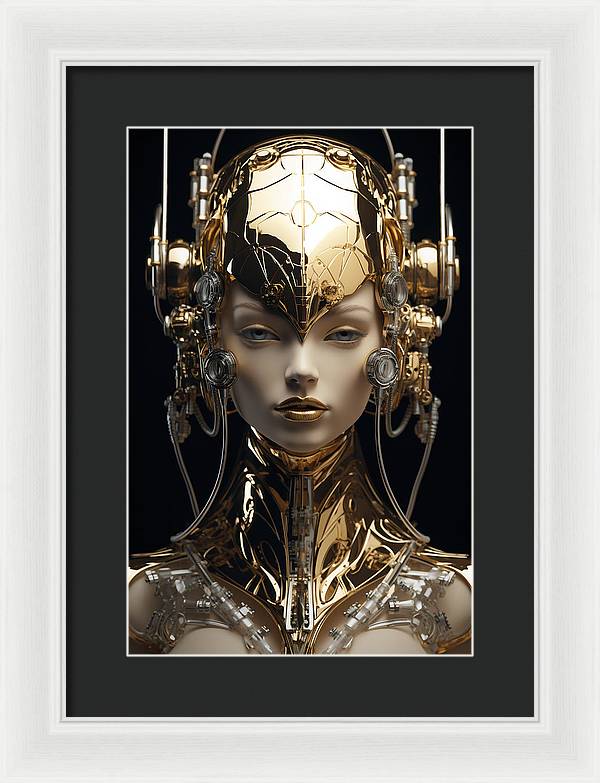 A framed print of a woman wearing headphones