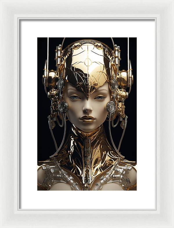 A framed print of a woman wearing headphones